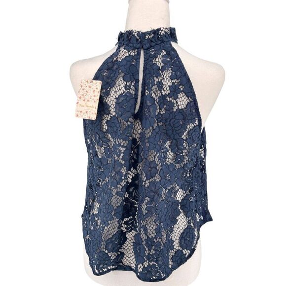 NWT Free People Womens Halter Lace Top Sweet Meadow Dreams In Blue Sz S - Picture 4 of 11